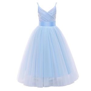 Glamulice Light Blue Flower Girl Dress Lace Bridesmaid Long A Line
